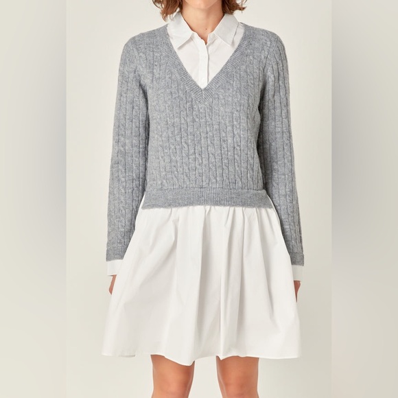 Nwt English Factory Gray and White Sweater Dress